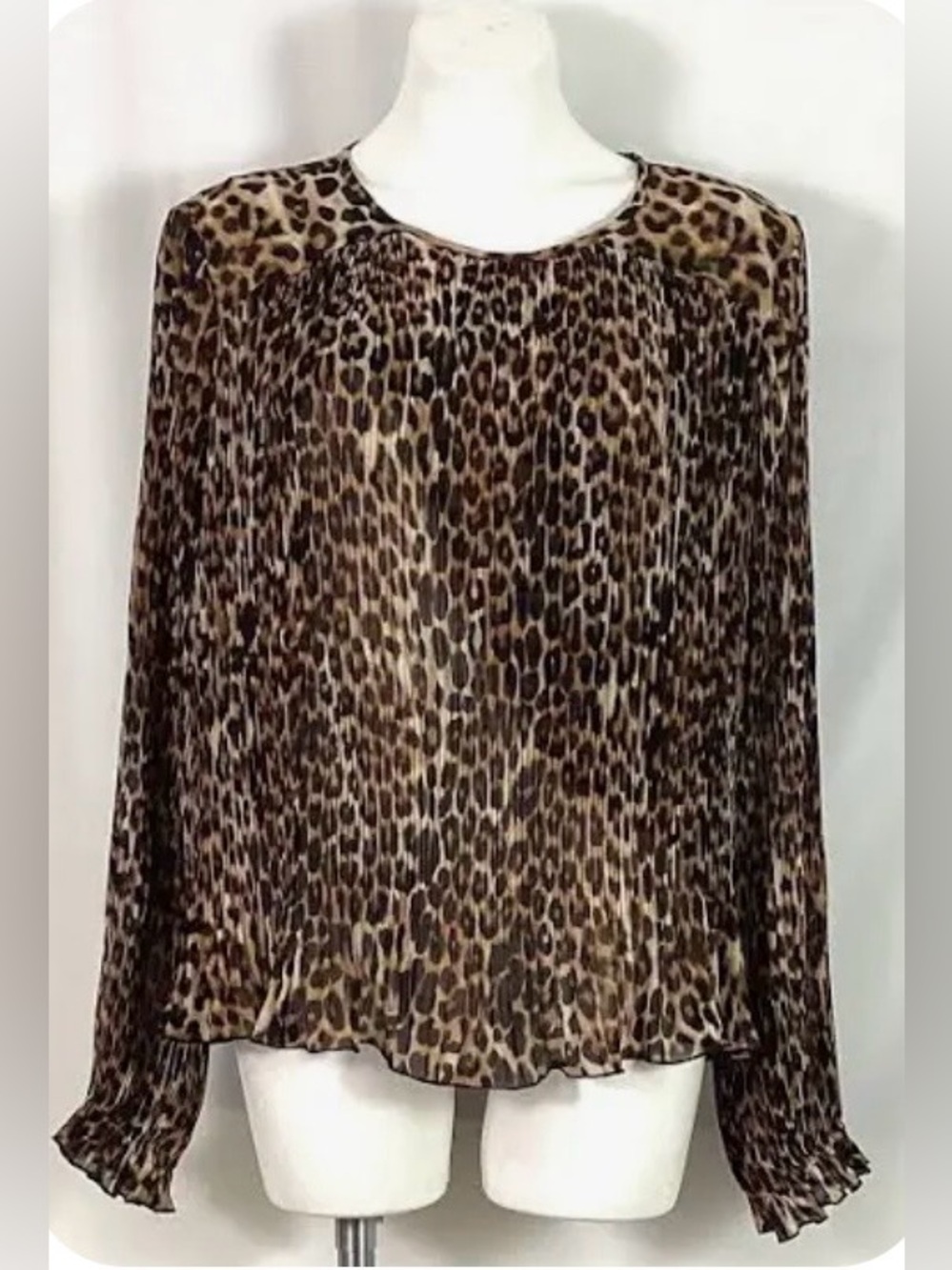Express Leopard Print Accordion Georgette Blouse / Size Large  NWT